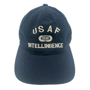 USAF Intelligence Bulldog Snapback Hat Vintage Military Air Force Blue Cap